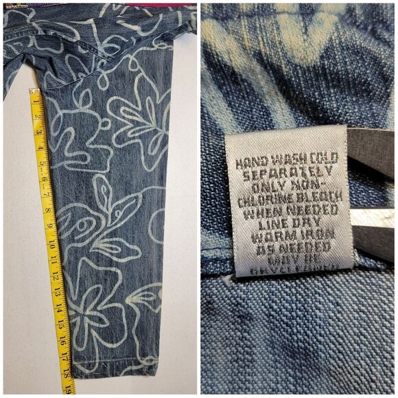 Chico's Blue Jean Denim Jacket with Multicolor Trim Bleached Floral Pattern - Picture 11 of 12